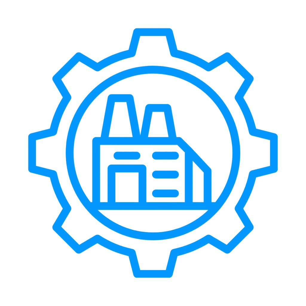 Manufcaturing plant and gear icon for manufacturing industry sector
