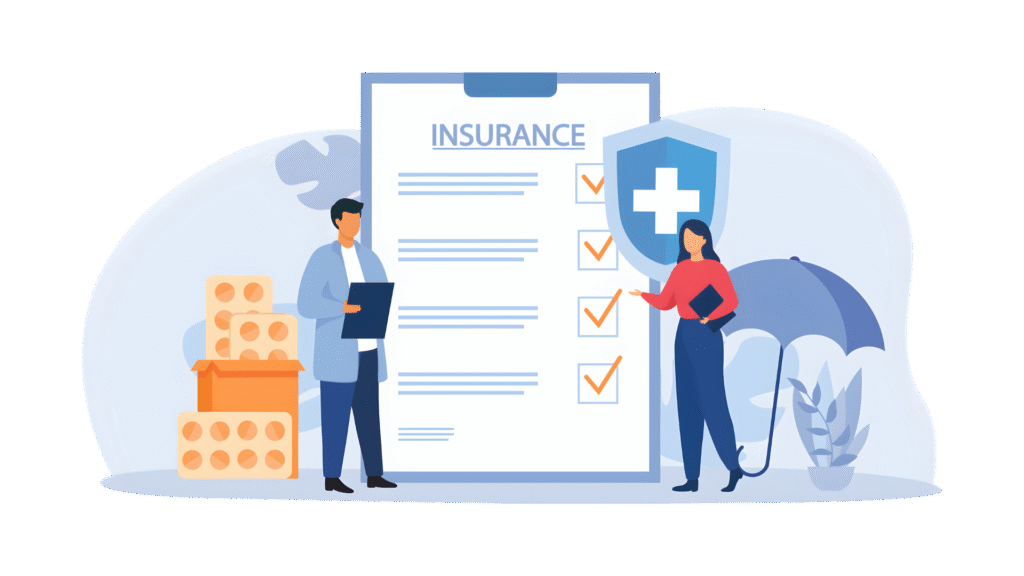 Insurance vector art - two professionals and an insurance checklist