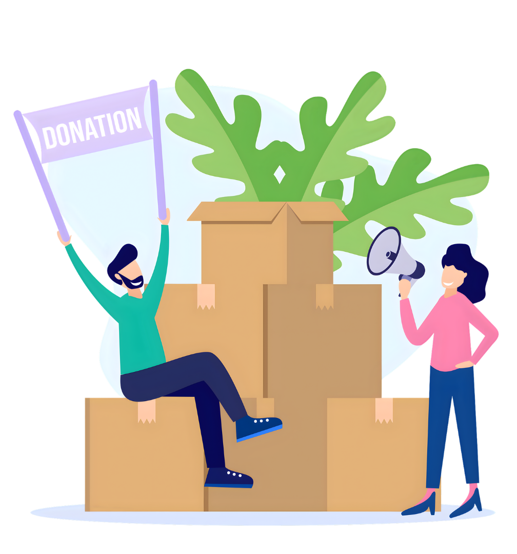 Nonprofit vector art - two people working around a stack of boxes